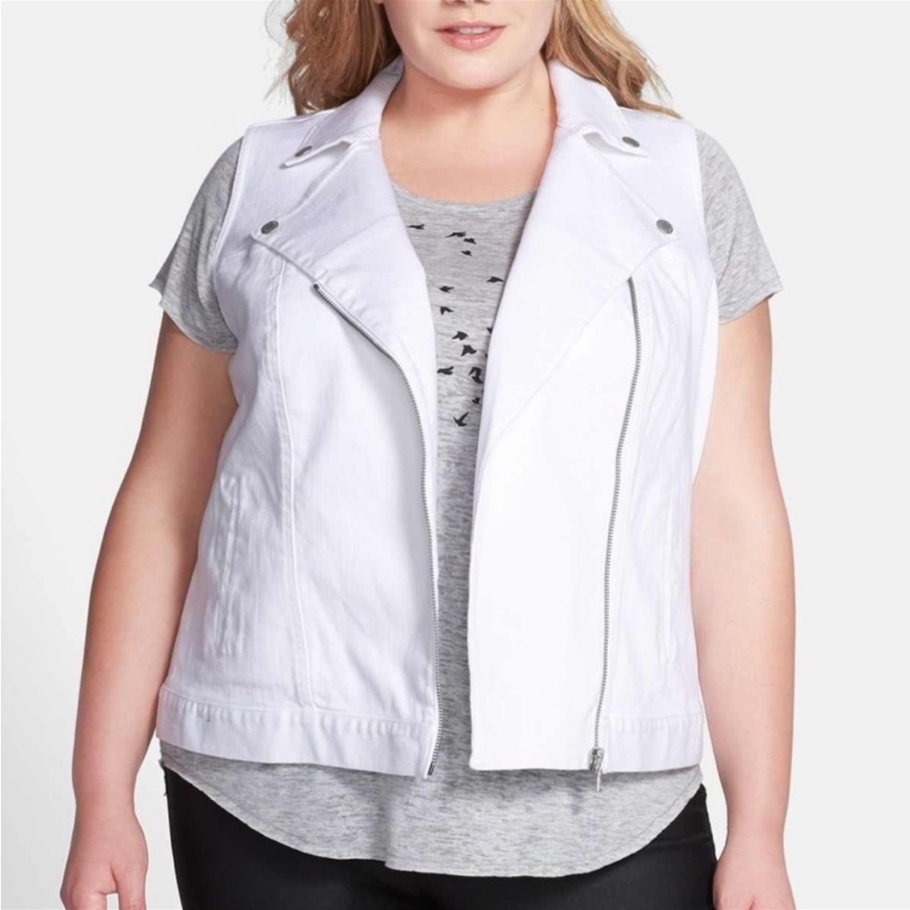 Two By Vince Camuto Crisp & Clean White Moto Vest•2X